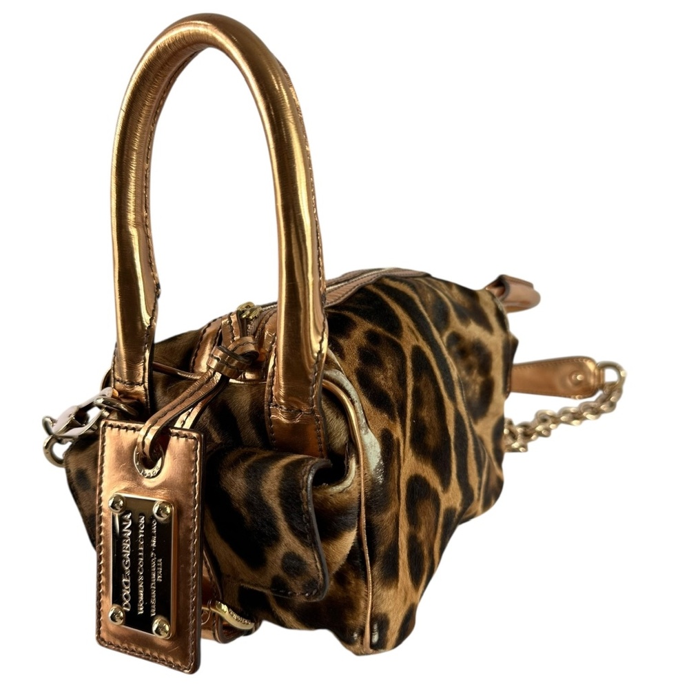 Genuine Vintage DOLCE & GABBANA Miss Double Leopard Print Calf Hair Chain Bag
